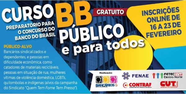 Movimento sindical oferece cursinho gratuito para o concurso do BB