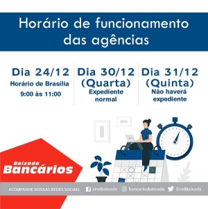 Confira os horários de atendimento das agências bancárias neste fim de ano