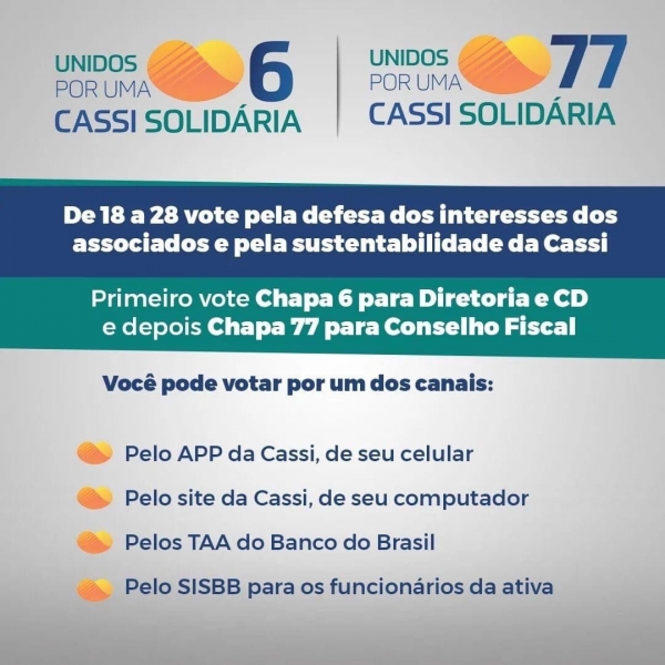 Eleições Cassi vão até dia 28 de março e seu voto é fundamental