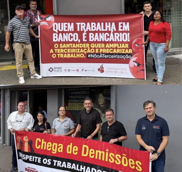 Sindicato dos Banc&aacute;rios da Baixada Fluminense faz ato no Banco Santander