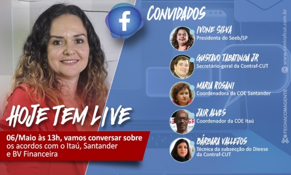 Contraf-CUT fará live no Facebook sobre acordos com Itaú, Santander e BV financeira